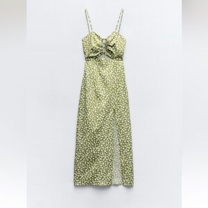 ZARA LINEN BLEND FLORAL PRINT MIDI DRESS NWT